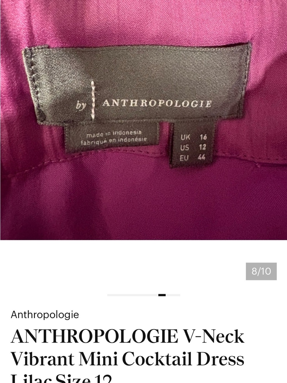ANTHROPOLOGIE V-Neck Vibrant‎ Mini Cocktail Dress Lilac Size 12 - Picture 5 of 8